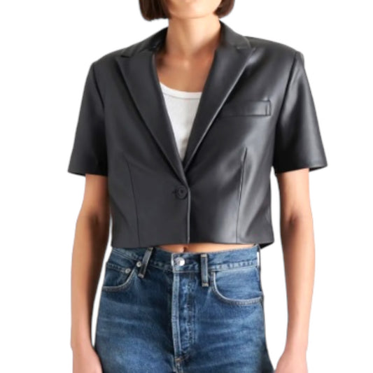 Fayette Vegan Leather Black Cropped Blazer