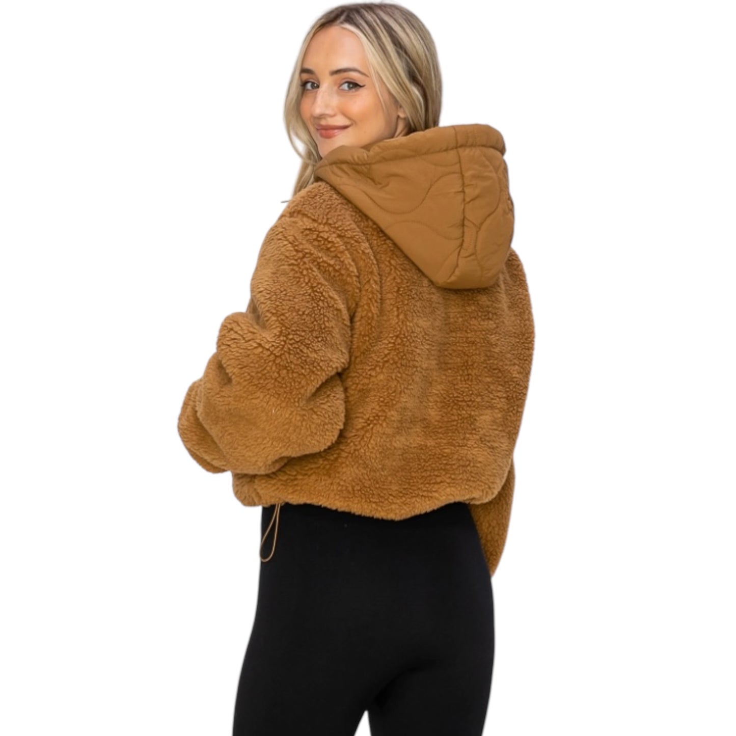 Camel Hooded Sherpa Jacket