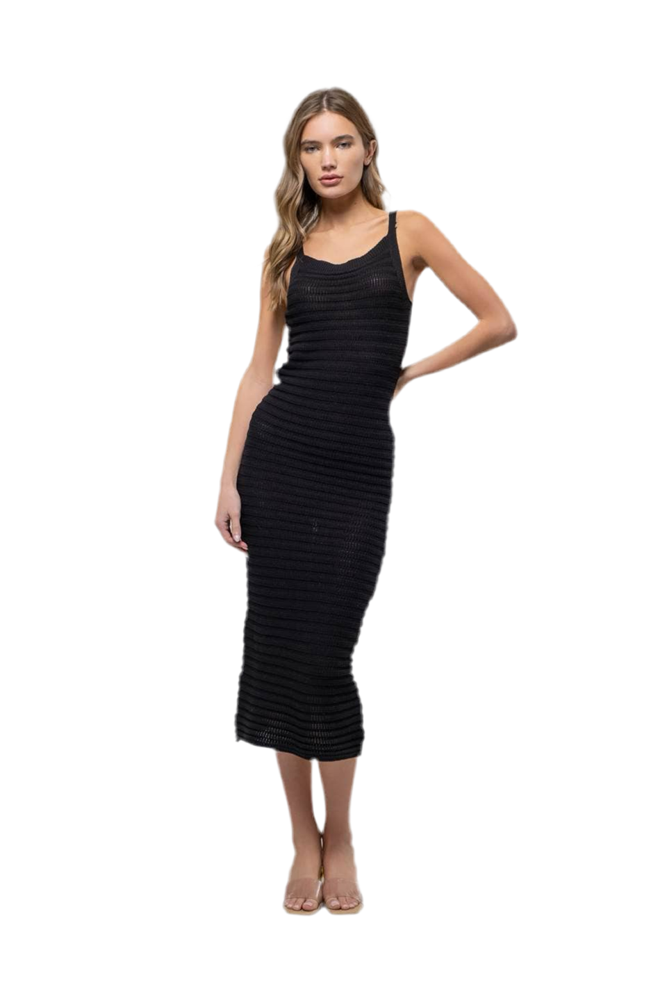 Black Crochet Midi Dress