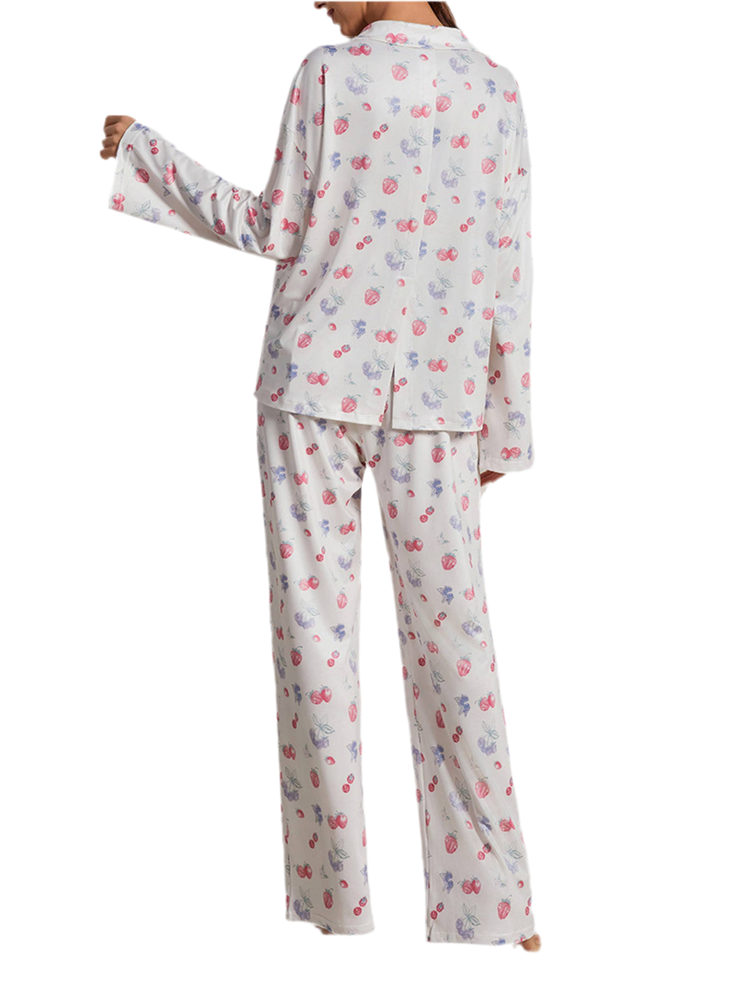 Flower And Fruit Printed Wide Leg Pants Pajama Set