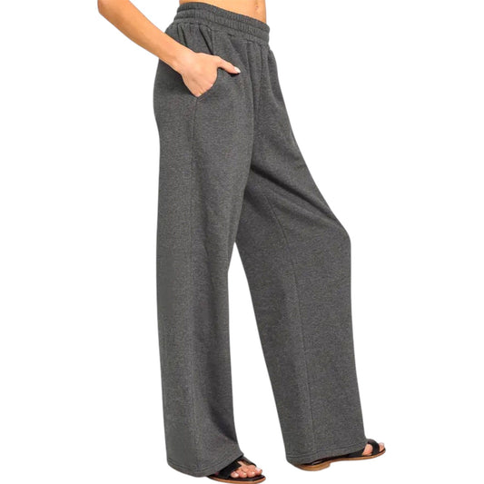 Fleece Drawstring Wide Leg Pants With Pocket