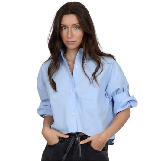 Blue Cropped Button Down Shirt