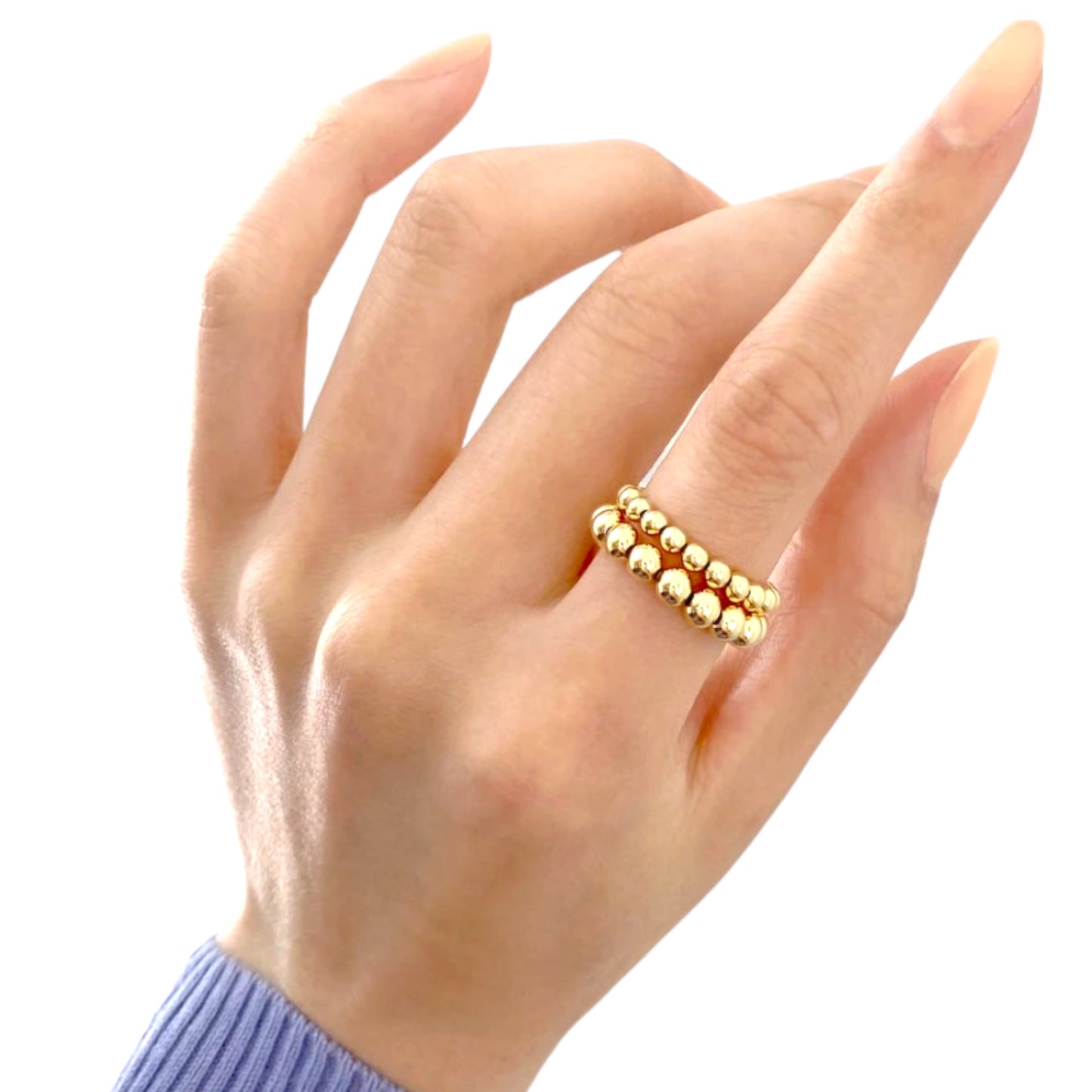 Gold Beads Stackable Stretch Rings- Waterproof No Tarnish (Gold and Silver available)