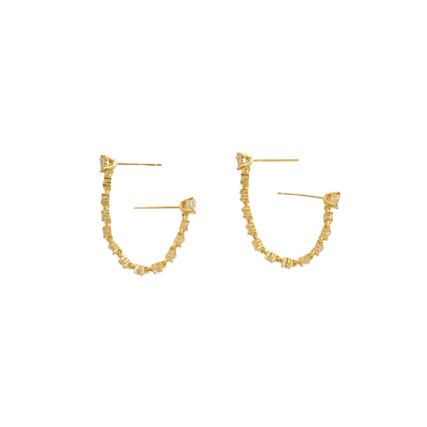 Two-Piercing Gold Tennis Chain Link Studs