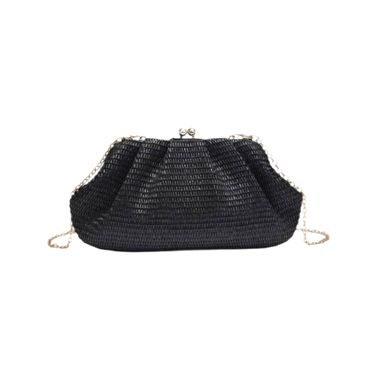 Straw Frame Clutch: Black