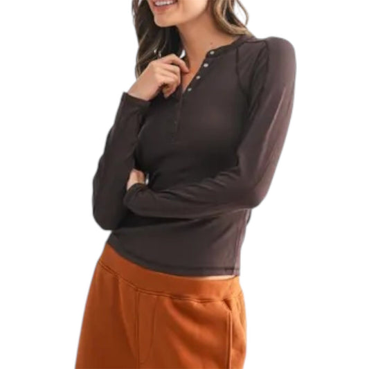 Essential Long Sleeved Micro Ribbed Henley Top