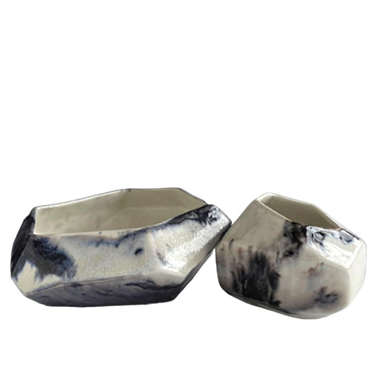 Medium Stone Bowl in Jet Black, Nebula and Glacier