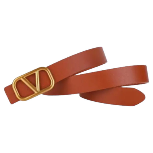 Brown Vegan Leather Belt with Brass Buckle