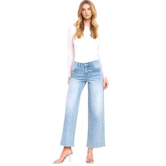 High Rise Light Wide Leg Jeans with Stretch