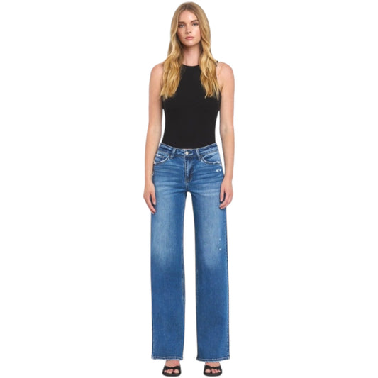 Mid Rise Full Length Wide Leg Jeans