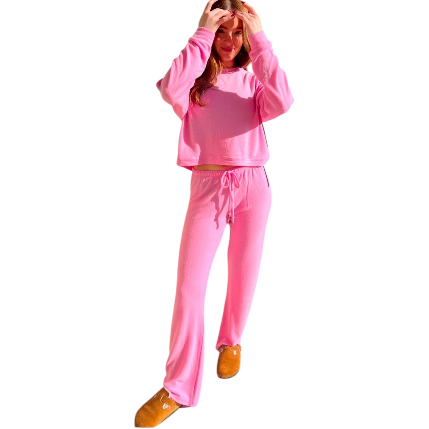 Pink Ultra Soft Crewneck Top and Cozy Bottoms Set