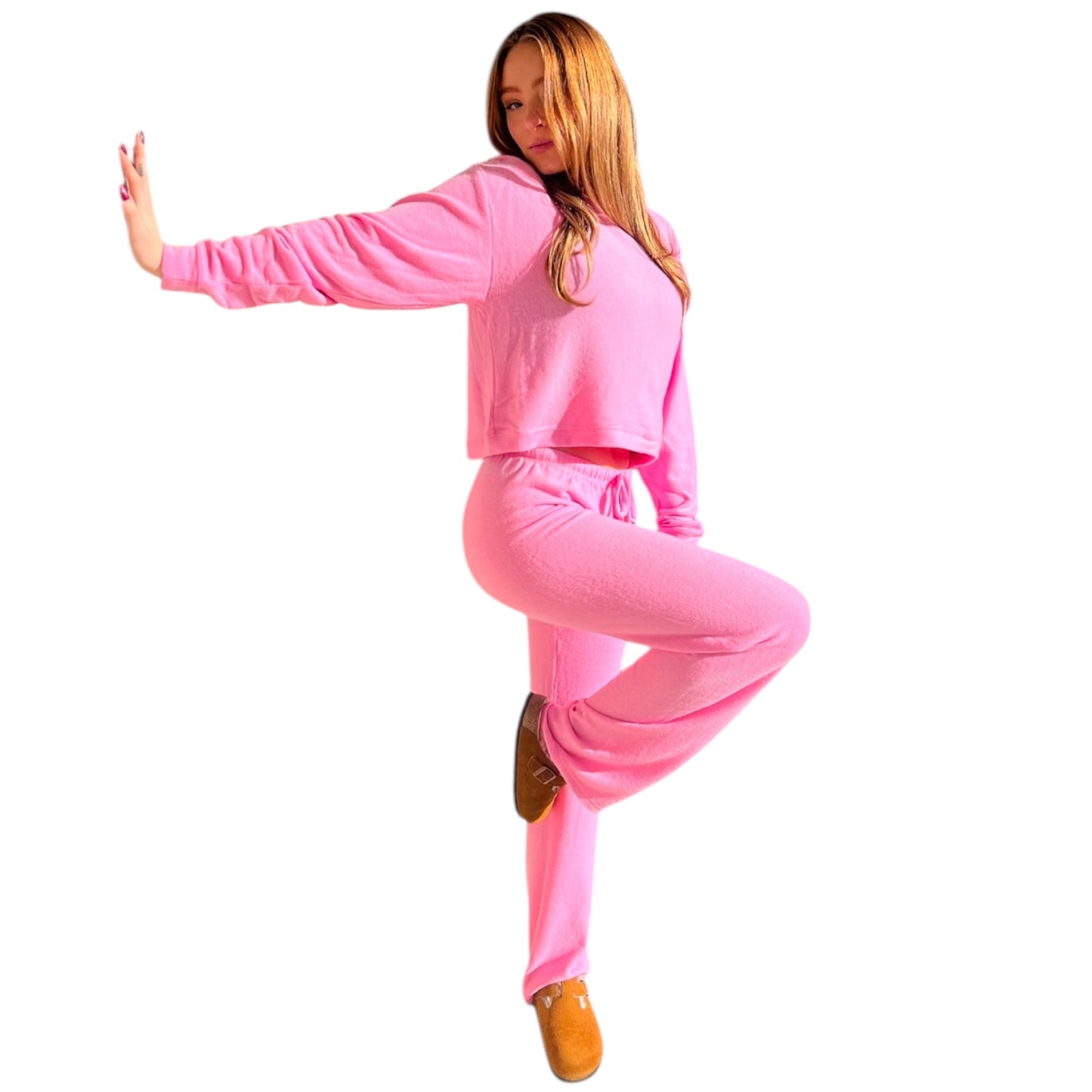 Pink Ultra Soft Crewneck Top and Cozy Bottoms Set