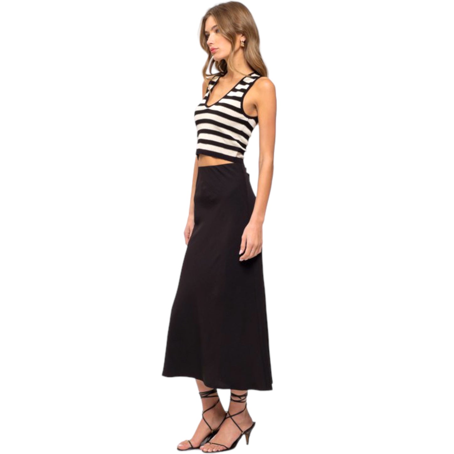 High Waist Slip Midi Skirt in Black