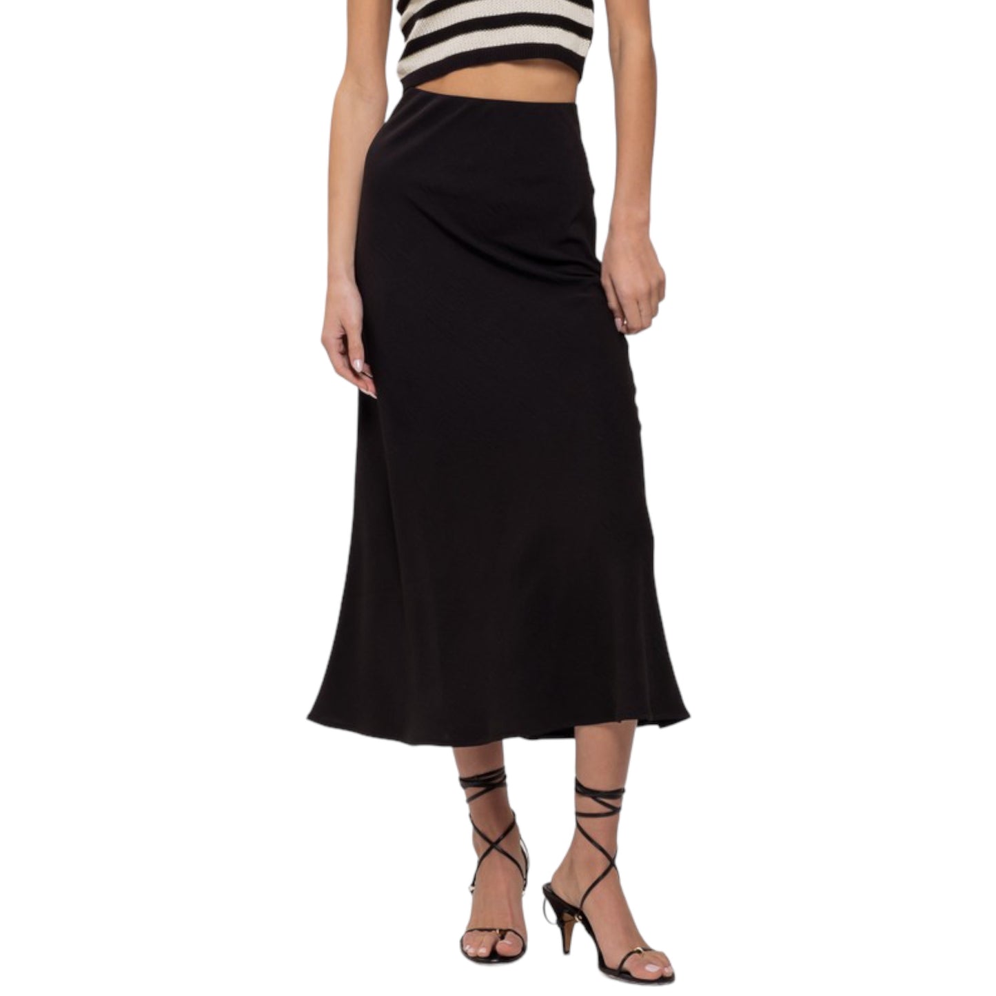 High Waist Slip Midi Skirt in Black