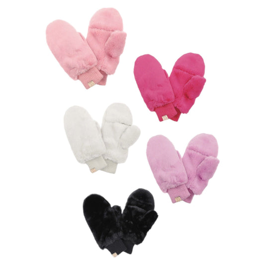 C.C Kids Faux Fur Convertible Mitten Glove - Multiple Colors Available