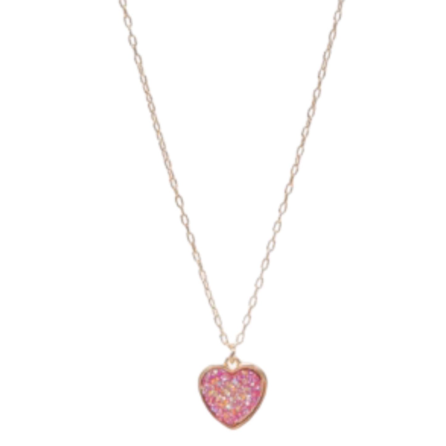 Heart-Shaped Druzy Pendant Necklace in Hot Pink