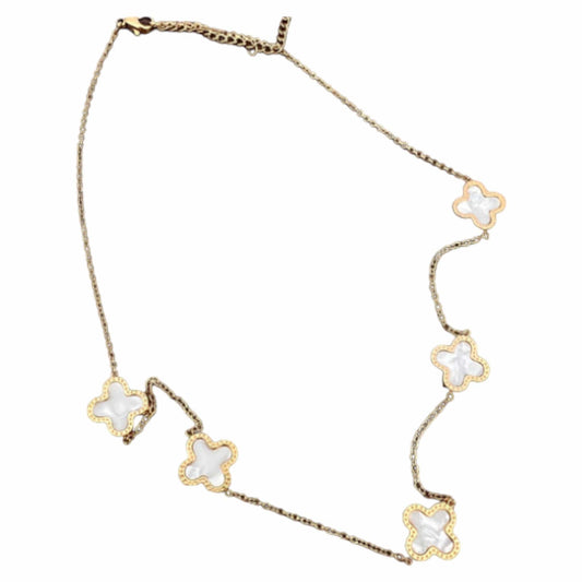 Gold Mother Of Pearl Clover Necklace
