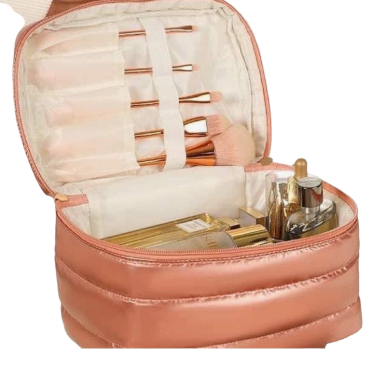 Puffer Cosmetic Travel Case in Black and Blush
