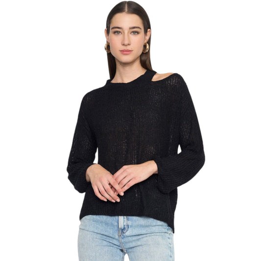 Open Knit Sweater with Neck Cutout