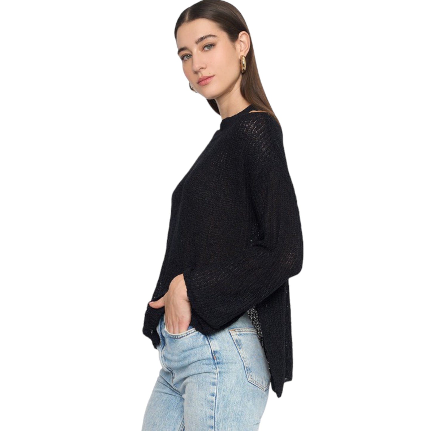 Open Knit Sweater with Neck Cutout