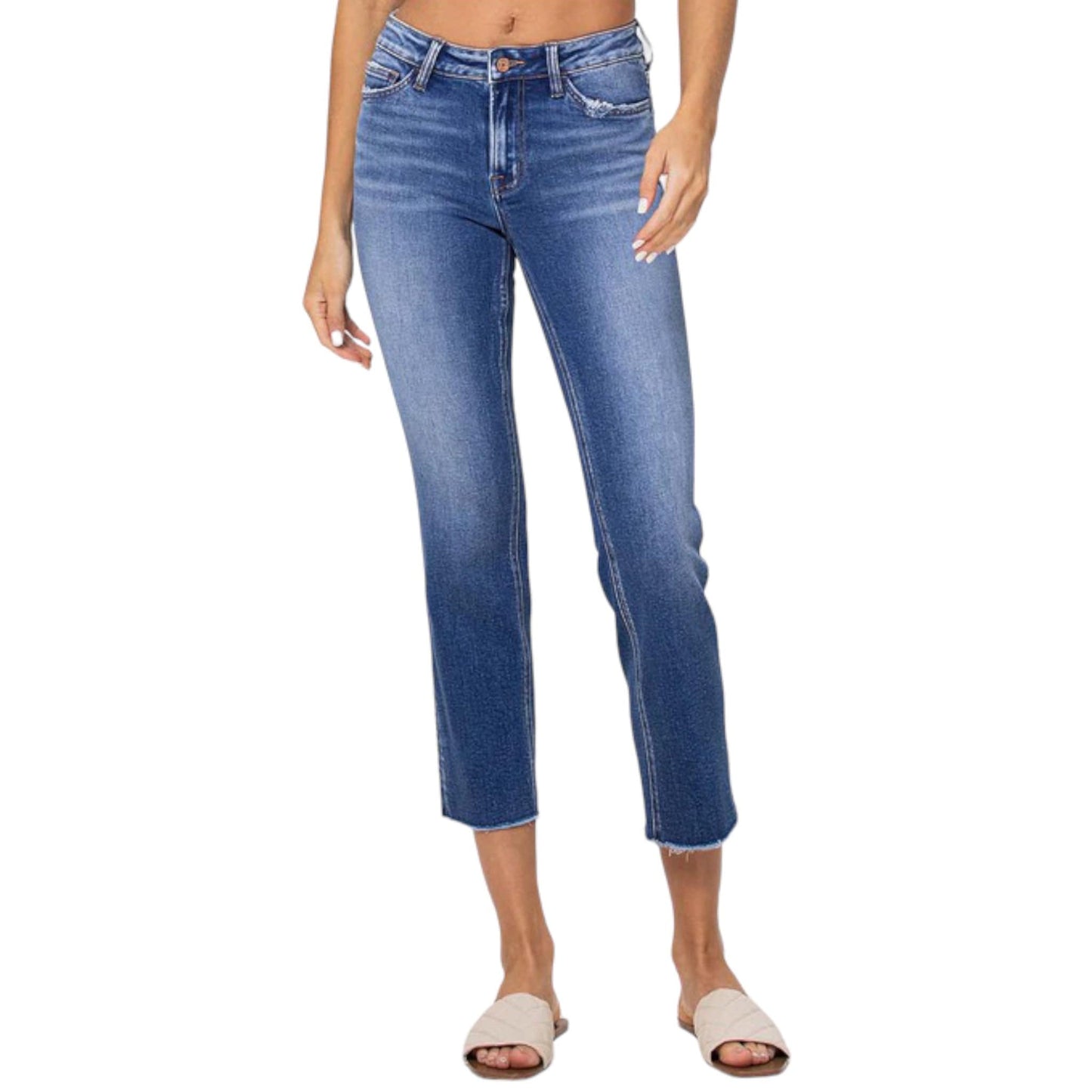 Mid Rise Cropped Straight Leg Jeans