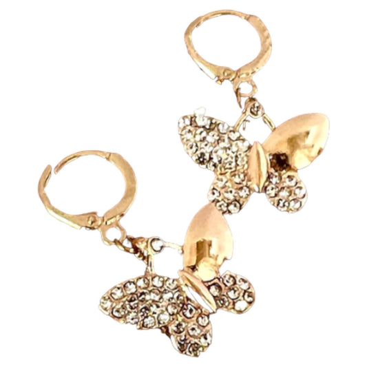 Gold Pave Butterfly Earrings