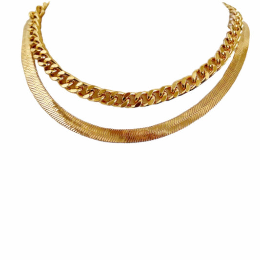 Gold Snake and Cuban Chain Necklace