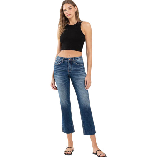 Mid Rise Cropped Straight Leg Jean