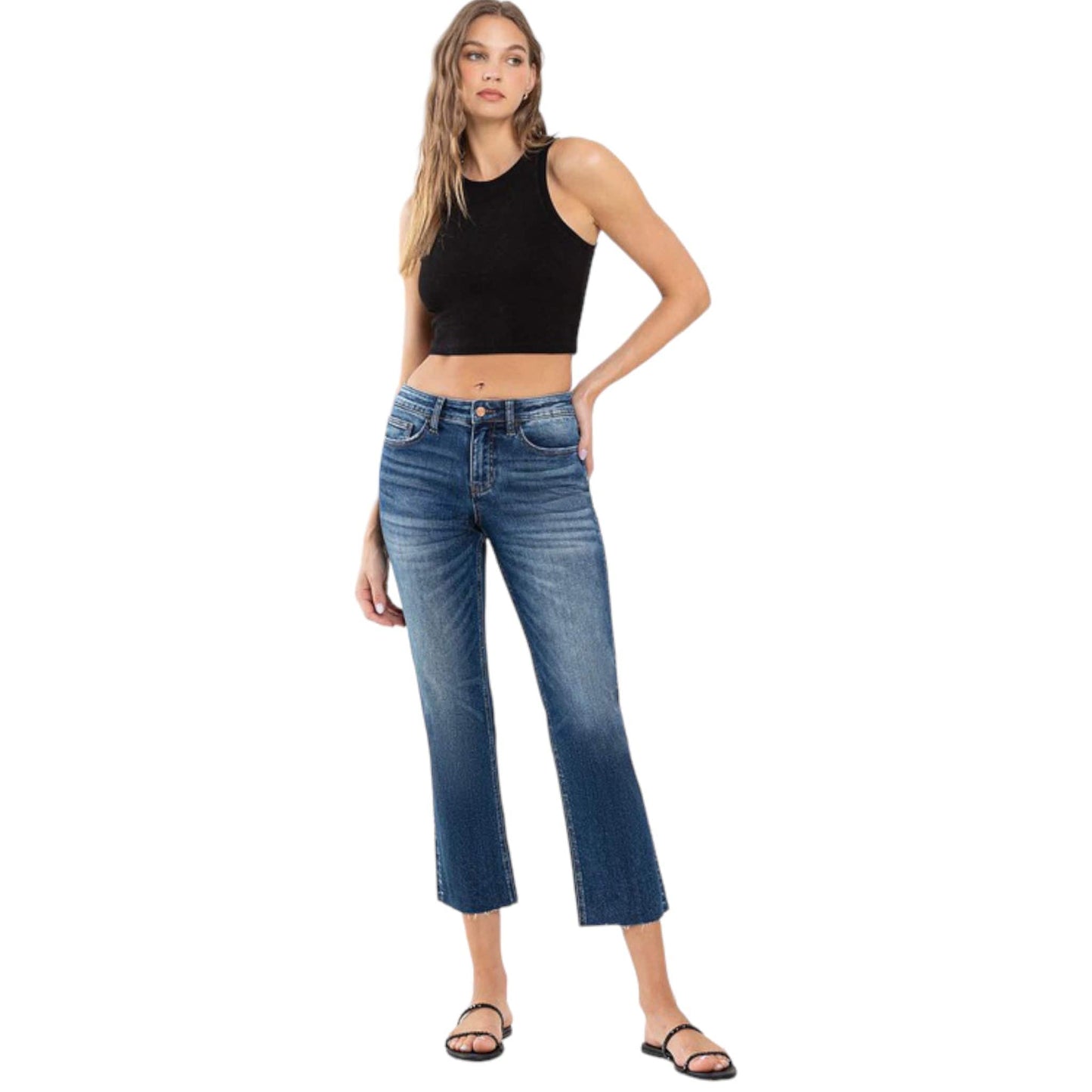 Mid Rise Cropped Straight Leg Jean