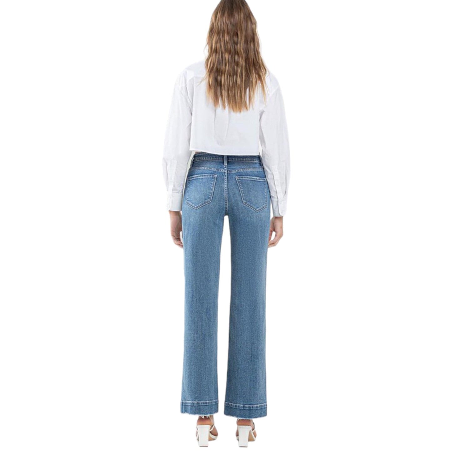 High Rise Wide Leg Jeans with Trouser Hem Detail by Flying Monkey