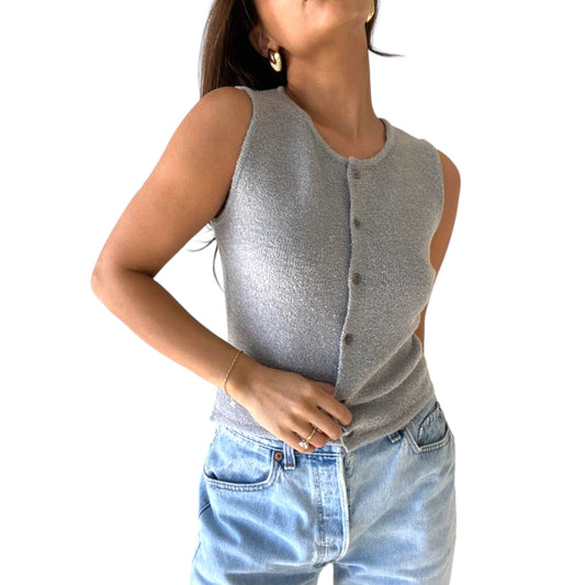 Grey Button Front Sleeveless Sweater
