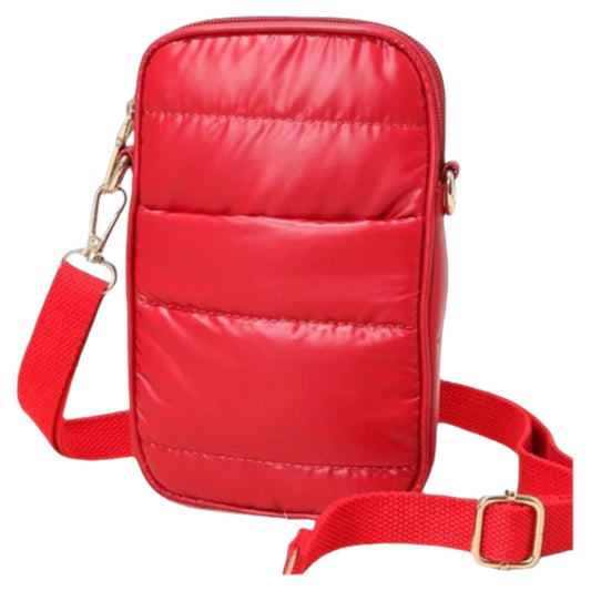Nylon Puffy Cell Phone Bag - Red and Ivory available