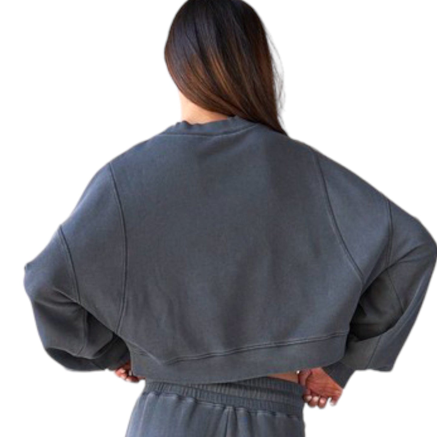 Charcoal Rib Semi Cropped Sweatshirt