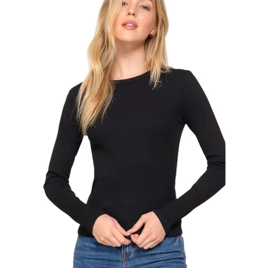 Soft Long Sleeve Ribbed Tops in Black and White