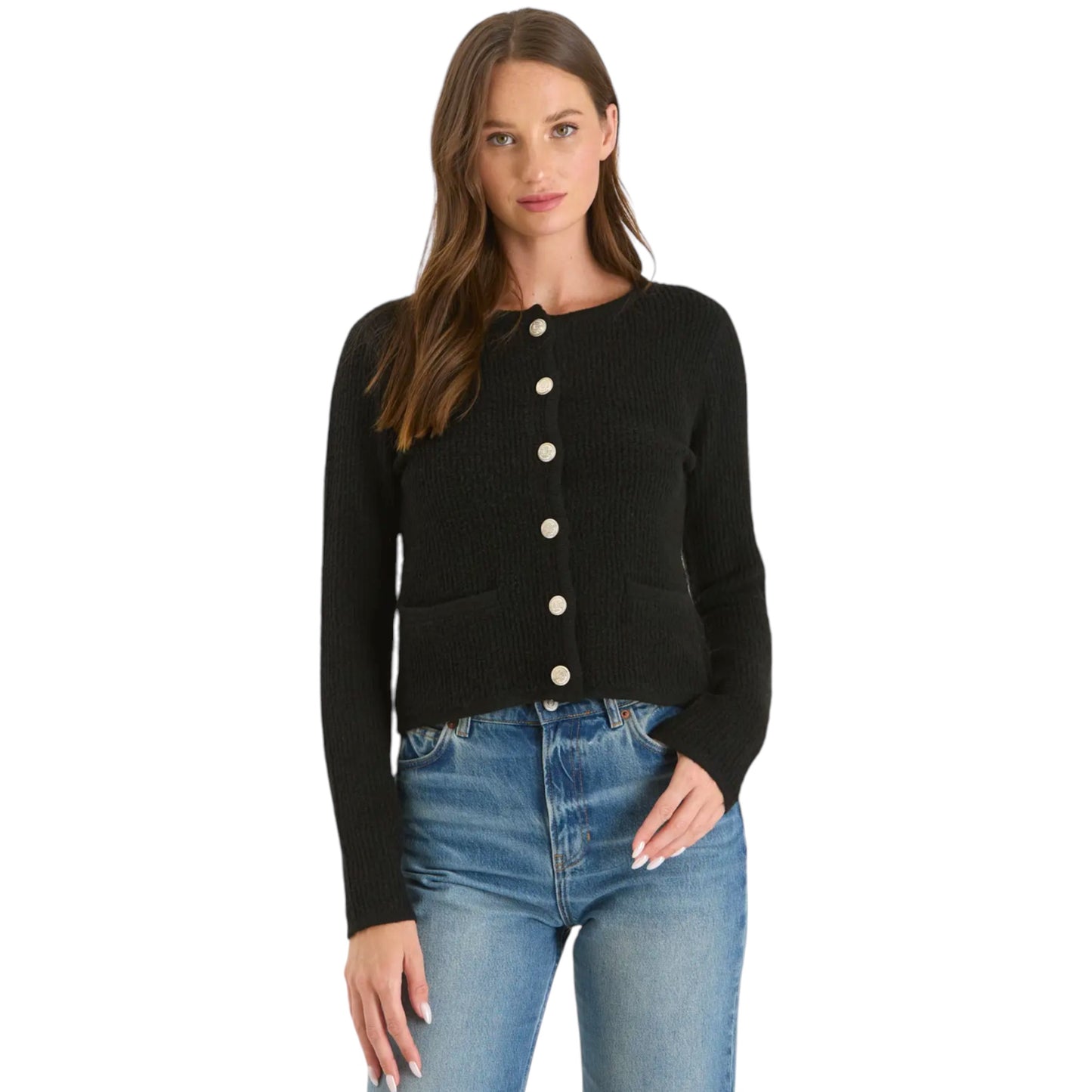 Black Knit Cardigan with Gold Buttons