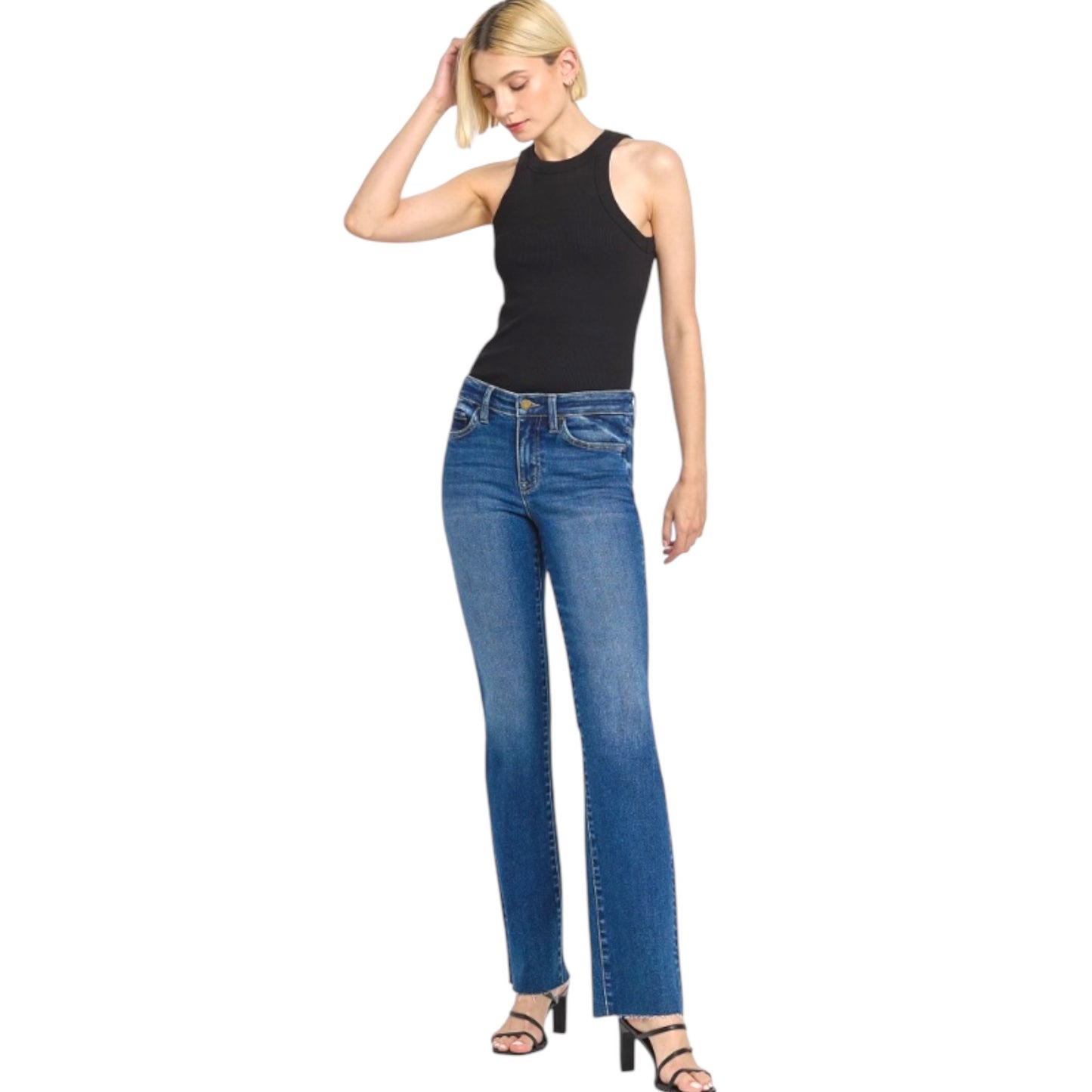 Mid Rise Slim Straight Leg Jeans