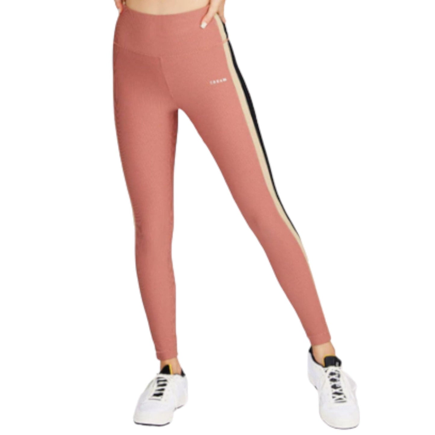 Ribbed 7/8 Legging with Two Tone Contrasting Side Stripe Design