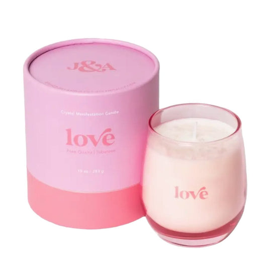 Love Crystal Manifestation Candle - Tuberose with Rose Quartz by Jill & Ally