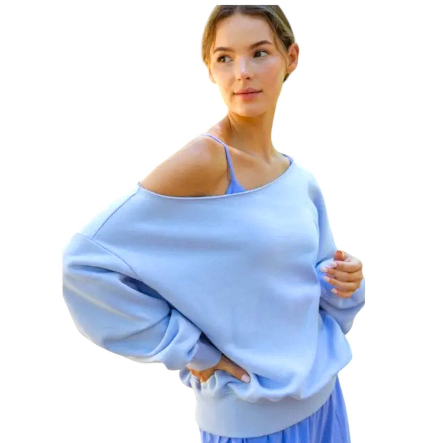 French Terry Fleece Off Shoulder Sweatshirt