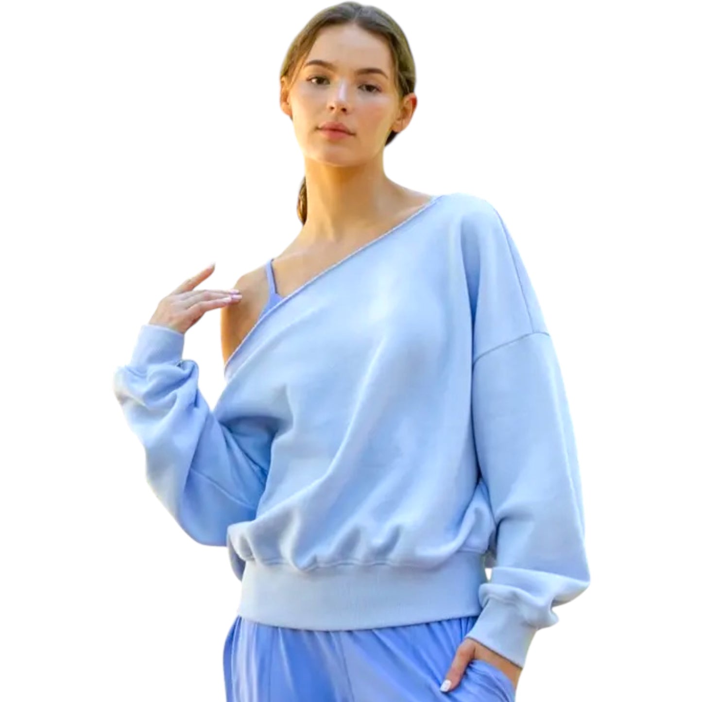 French Terry Fleece Off Shoulder Sweatshirt