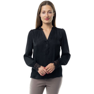 Lace Cuff Long Sleeve Black Blouse