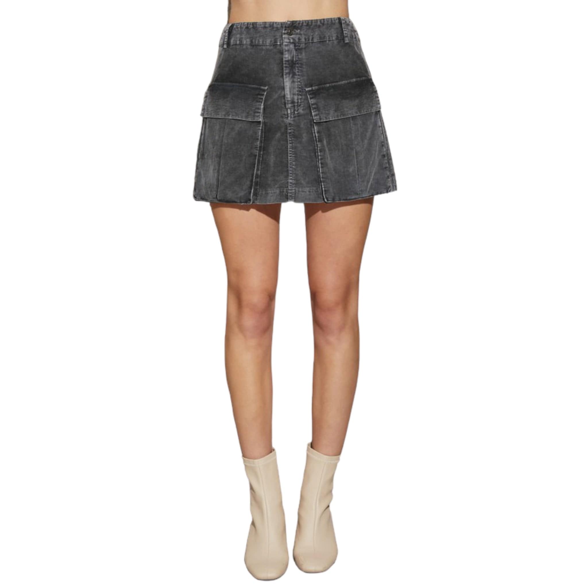 Thin Corduroy Cargo Skirt in Washed Black (preorder)