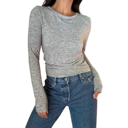 Grey Soft Semi Sheer Round Neck Top