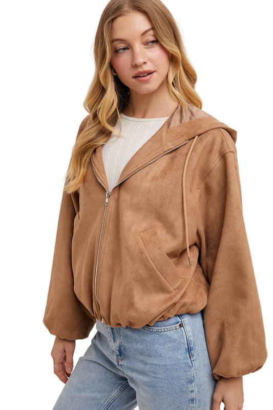 Camel Faux Suede Cropped Jacket