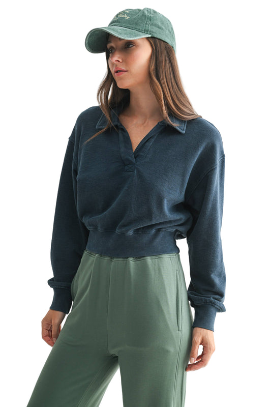 Navy Mineral Dyed Jacquard Collar Pullover