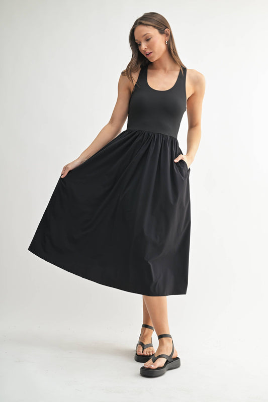 Black Ribbed Tank Midi Dress