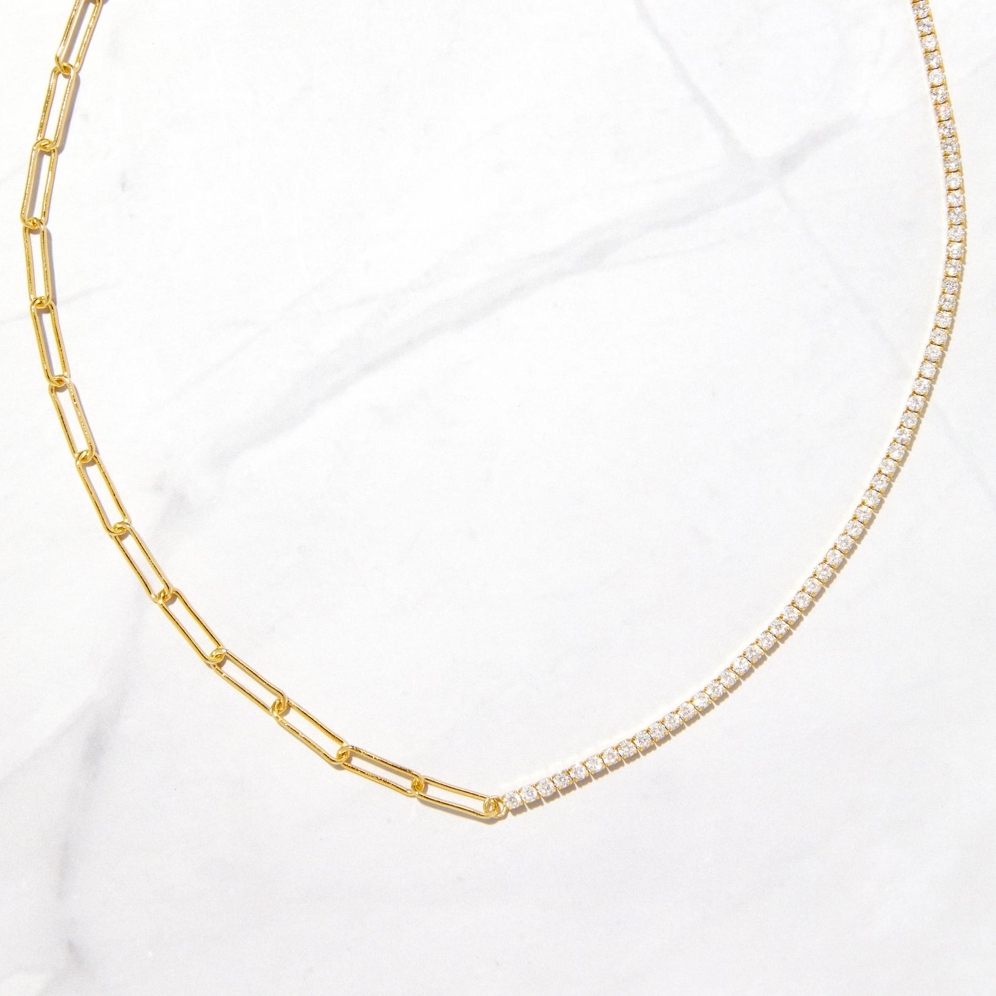 Gold Tennis and Paperclip Necklace