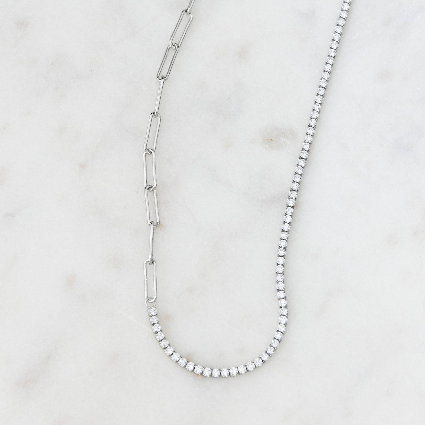 Silver Tennis and Paperclip Necklace