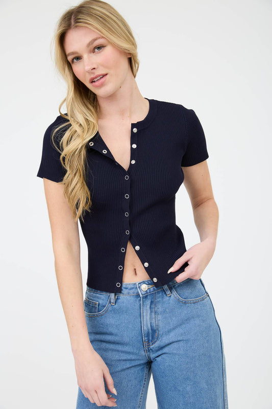 Navy Short Sleeve Cardigan