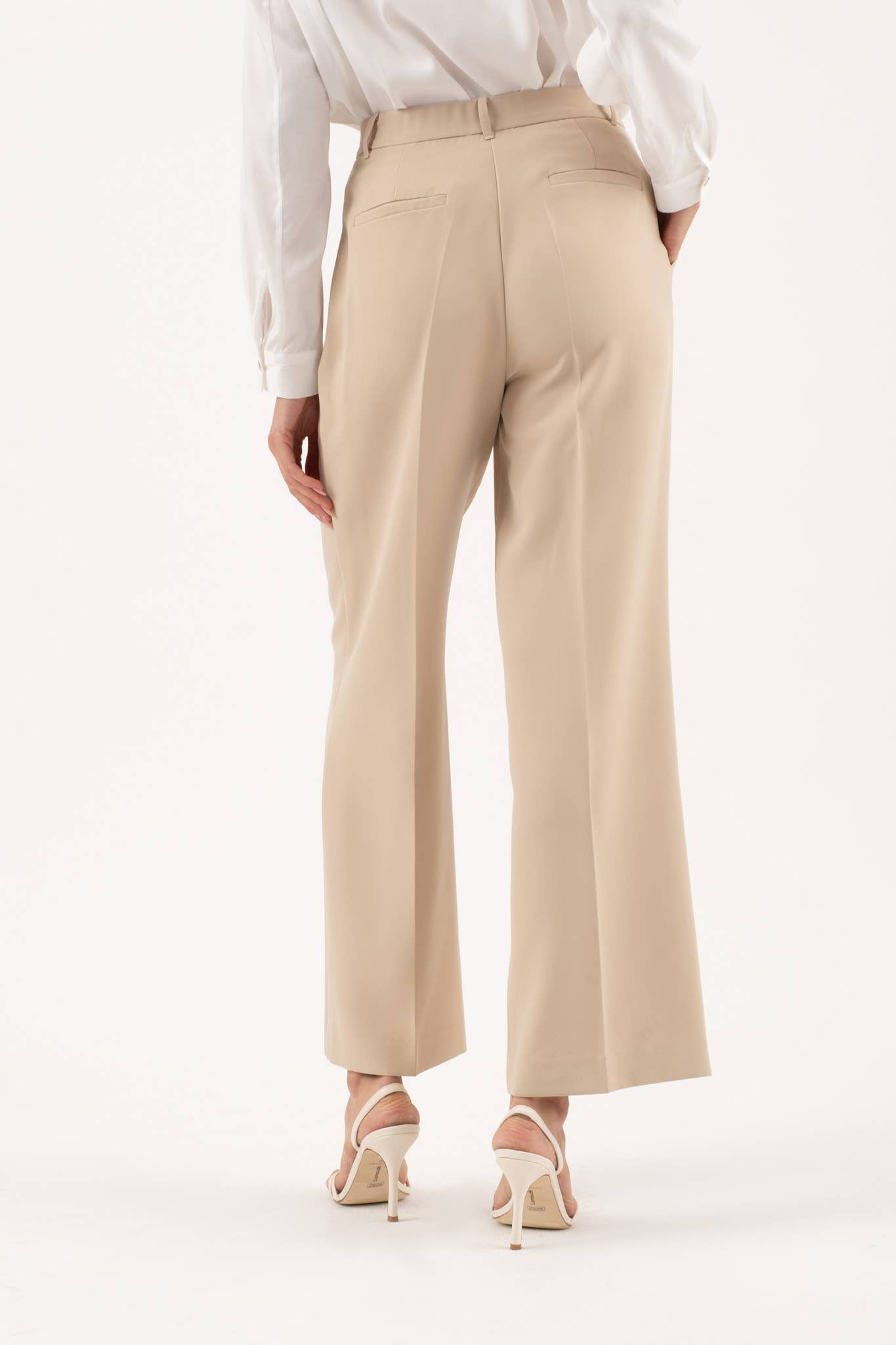 Khaki High Waist front Pleat Wide Leg Trousers